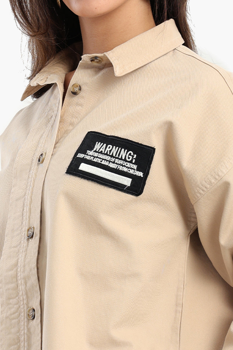 قميص كارينا بأكمام طويلة مع طباعة - بيج 56476