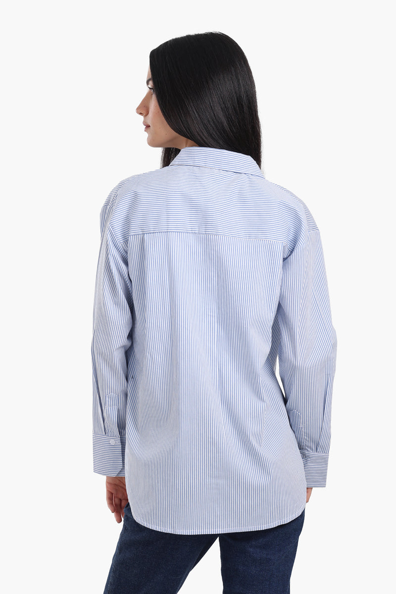 قميص كارينا مخطط مع جيب مطبوع - أزرق 56942