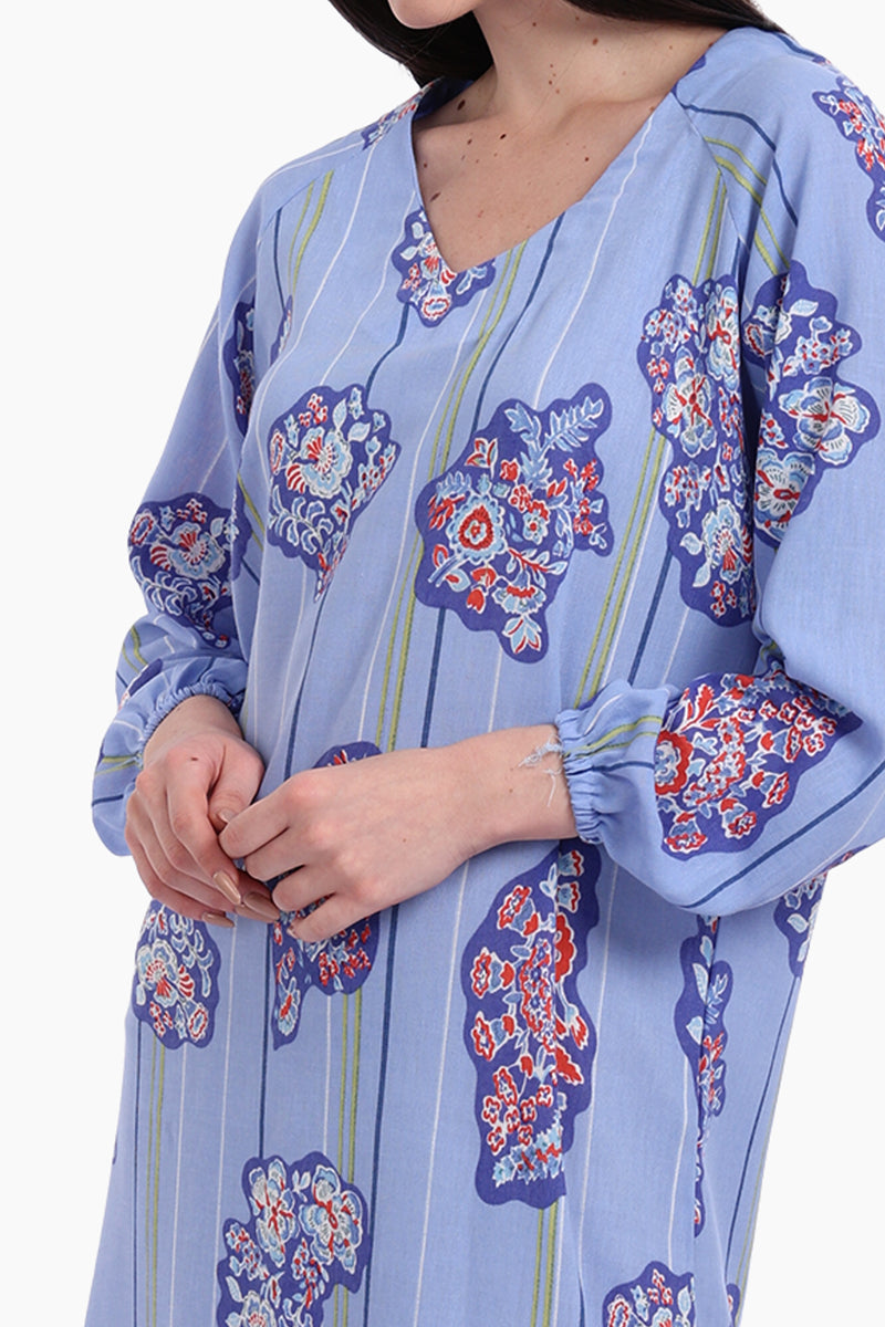 فستان كارينا بطبعة كاملة - أزرق 57267