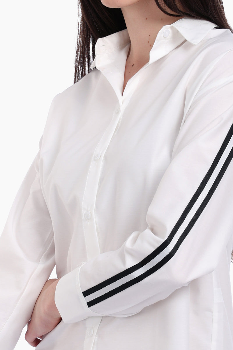 قميص كارينا بأكمام سوداء مخططة - أوف وايت 57301