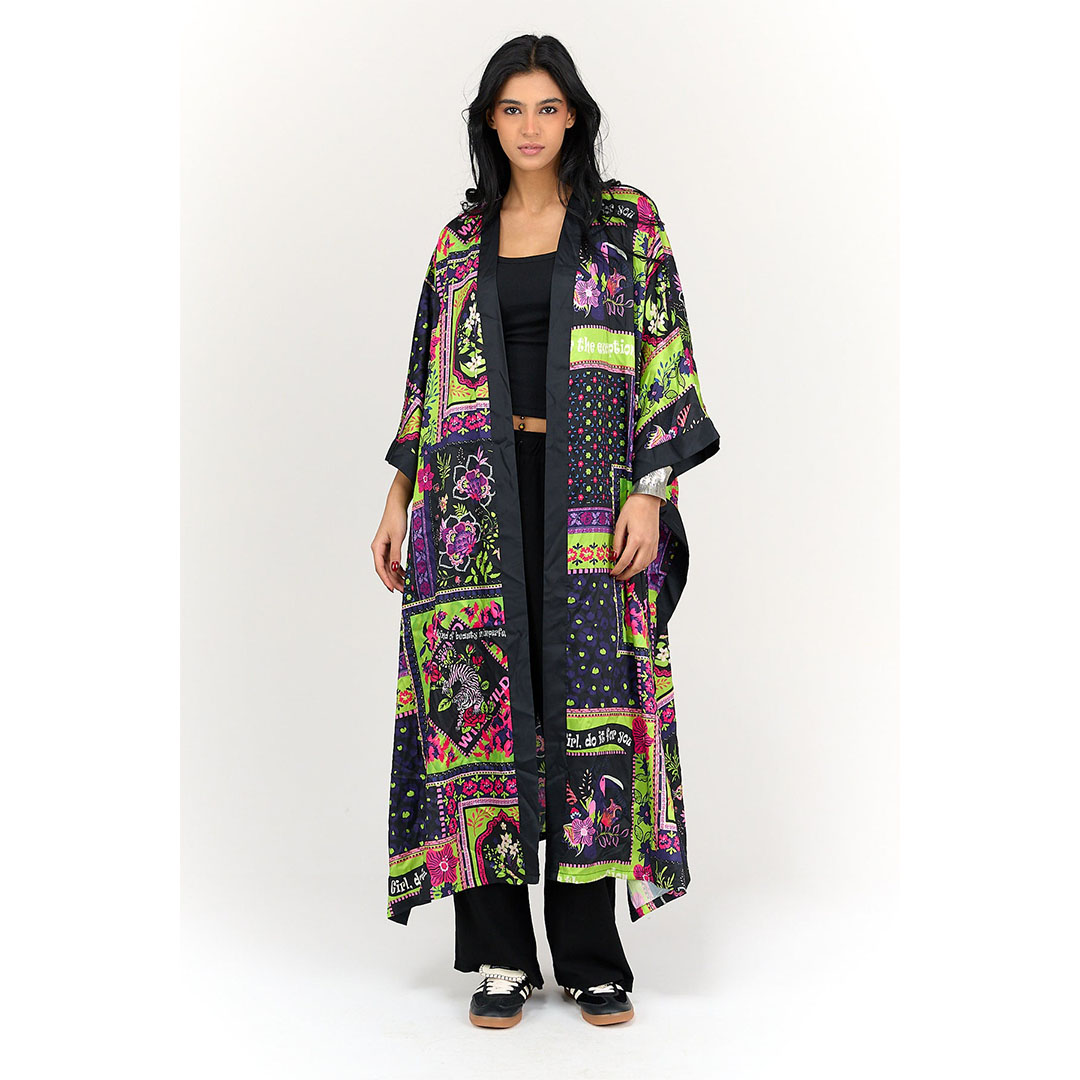 كيمونو ساتان مطبوع بالكامل حريمي