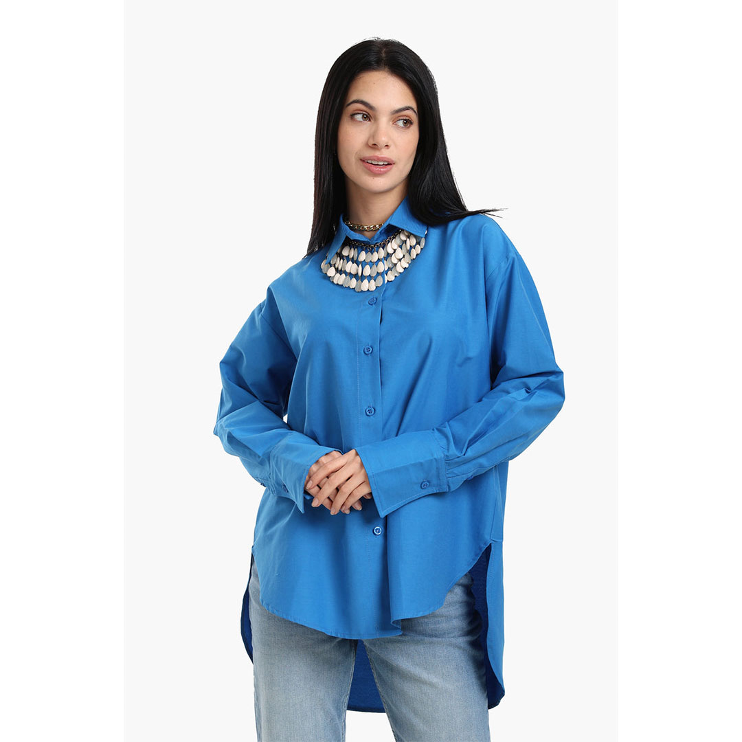 قميص مريح من الفيسكوز غير المتماثل حريمي - أزرق