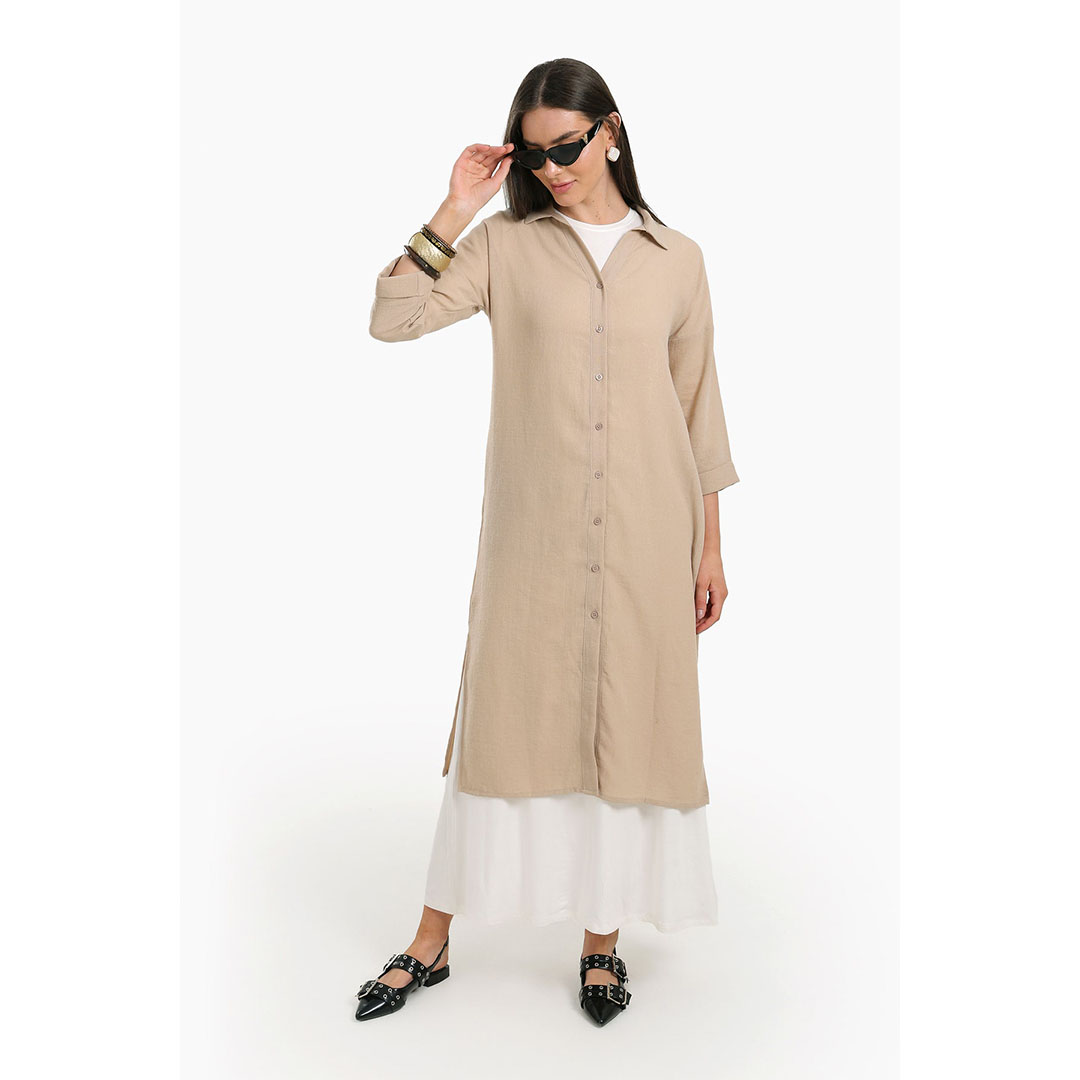 فستان قميصي سادة طويل حريمي