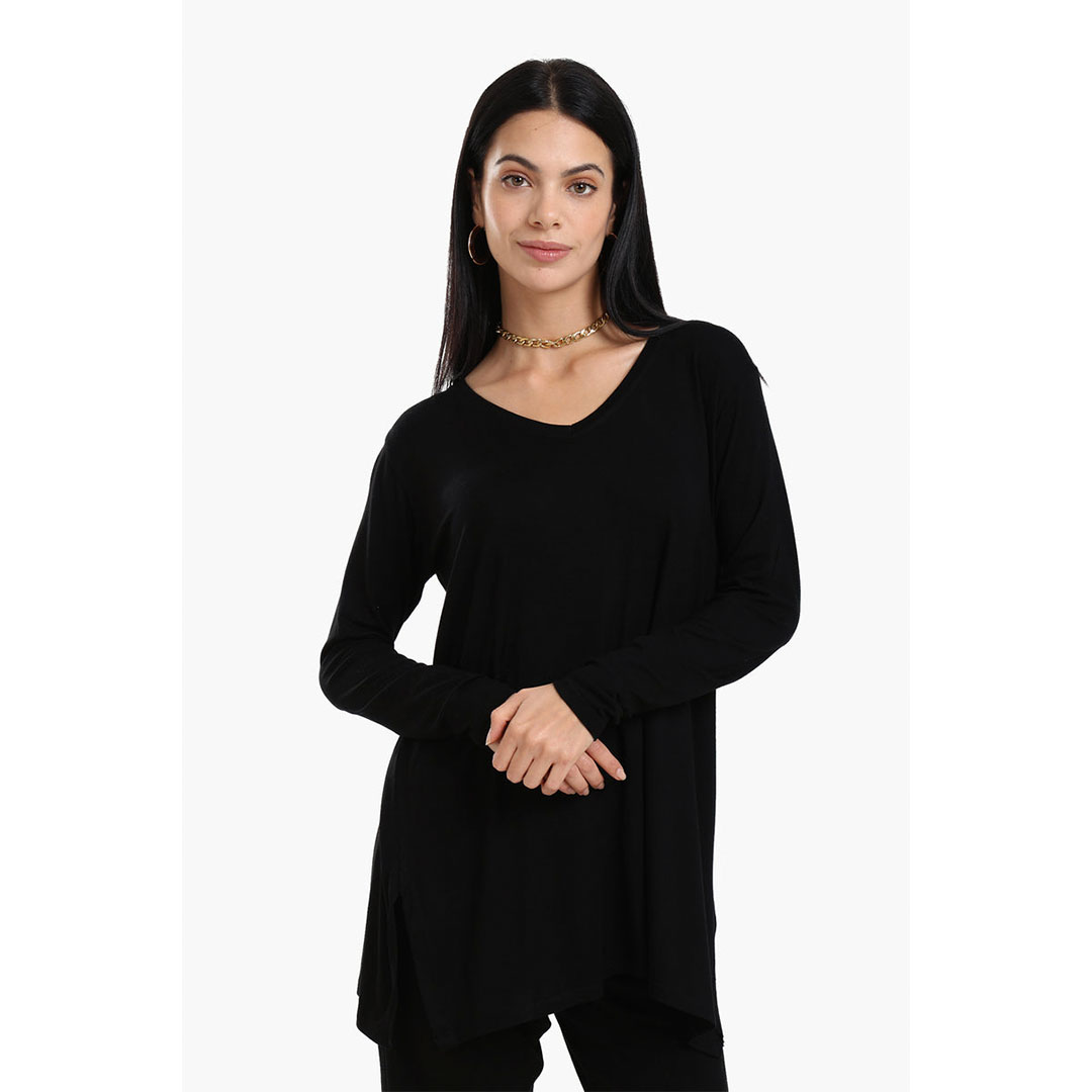 بلوزة فيسكوز بأكمام طويلة حريمي 18024