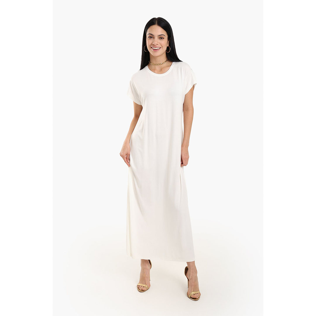 فستان فيسكوز سهل الارتداء طويل حريمي - أوف وايت