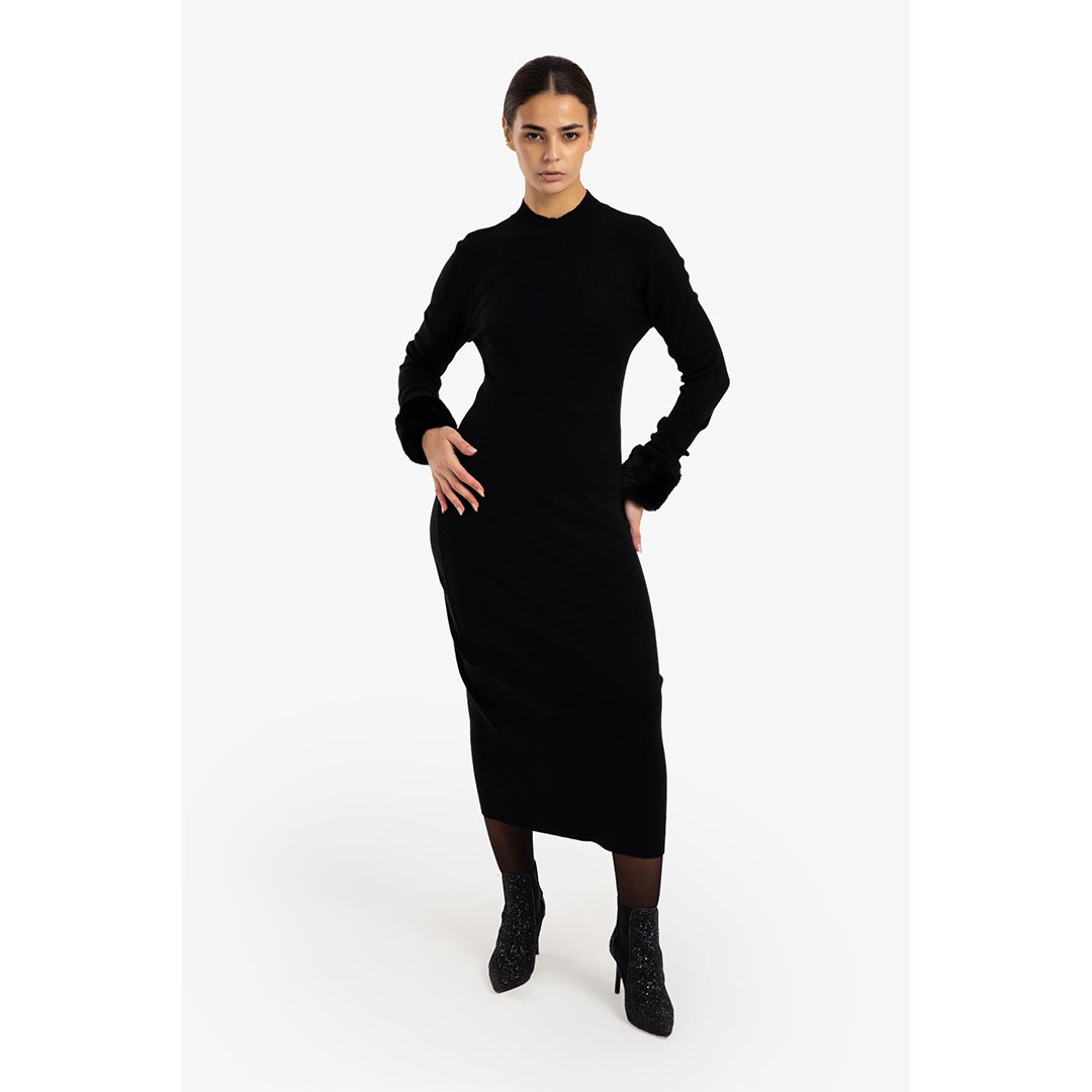 فستان ميدي بأكمام من الفرو حريمي - 18181