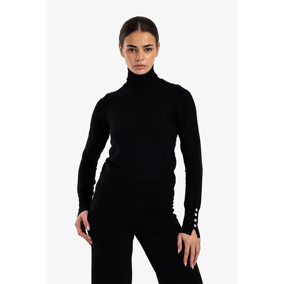 بلوفر صوف ضيق بأزرار مخيطة - 18219