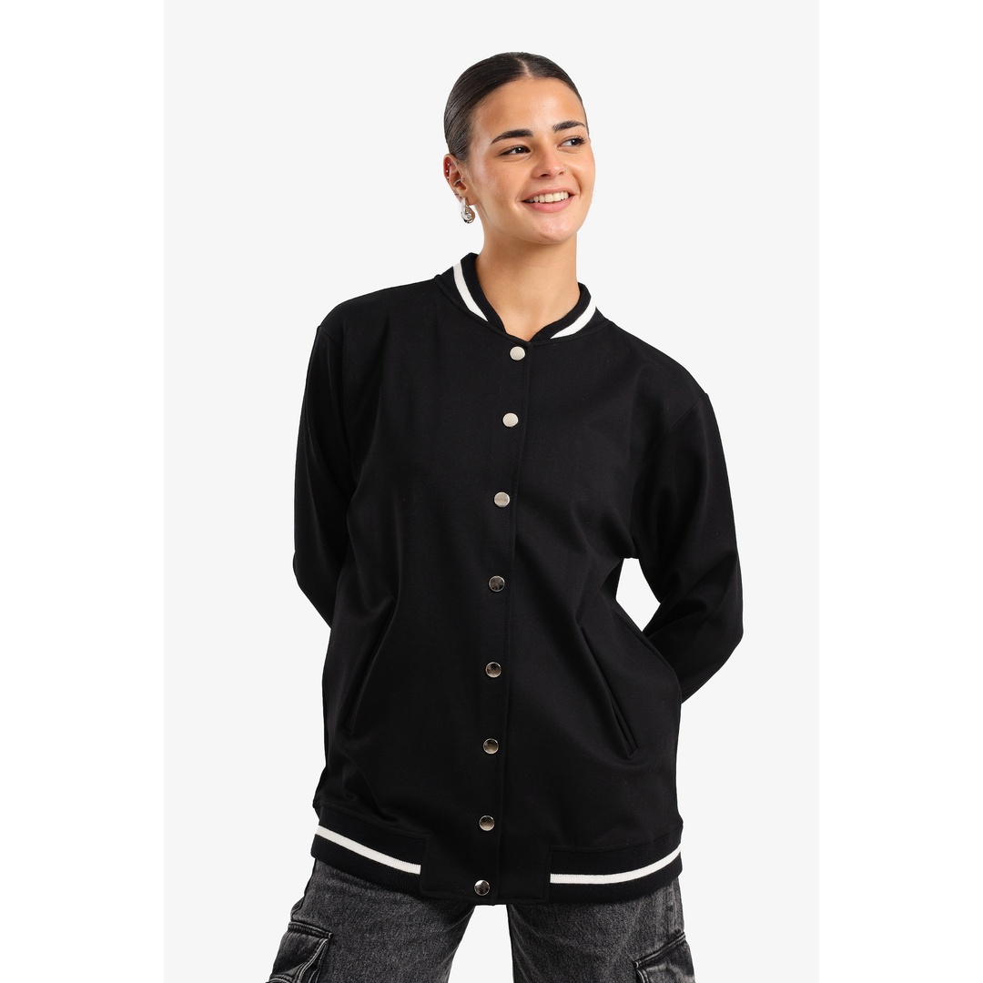 جاكيت رياضي بأزرار - أسود - 18230