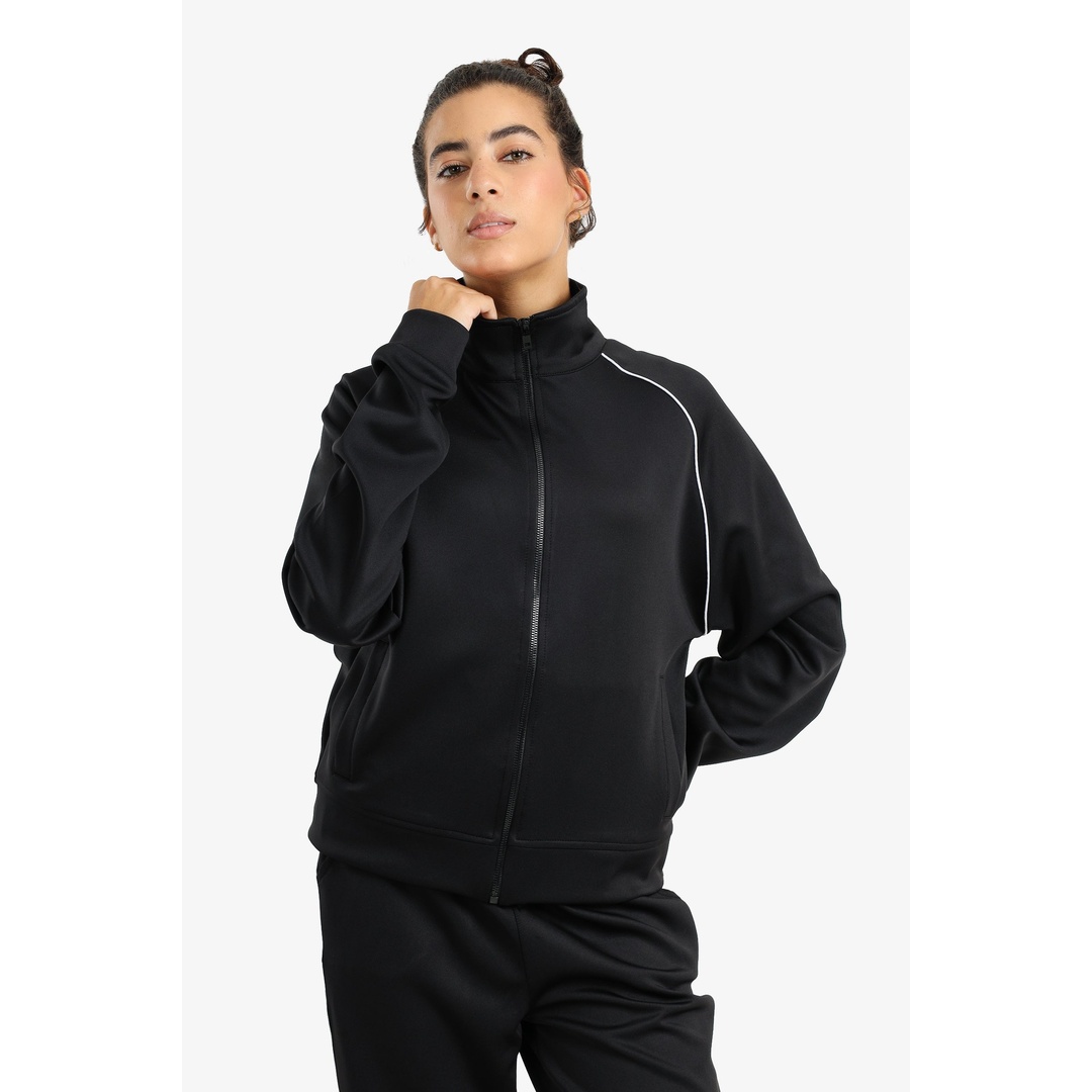 جاكيت استرخاء بسوستة - أسود - 18290