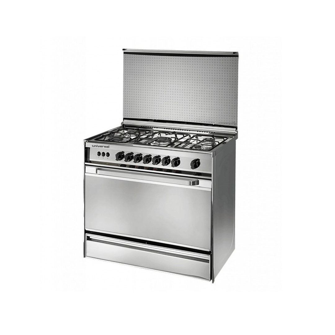 بوتجاز غاز يونيفرسال تربو - 5 شعلة - 90 سم - مع مروحة - ستانلس - 8905SS