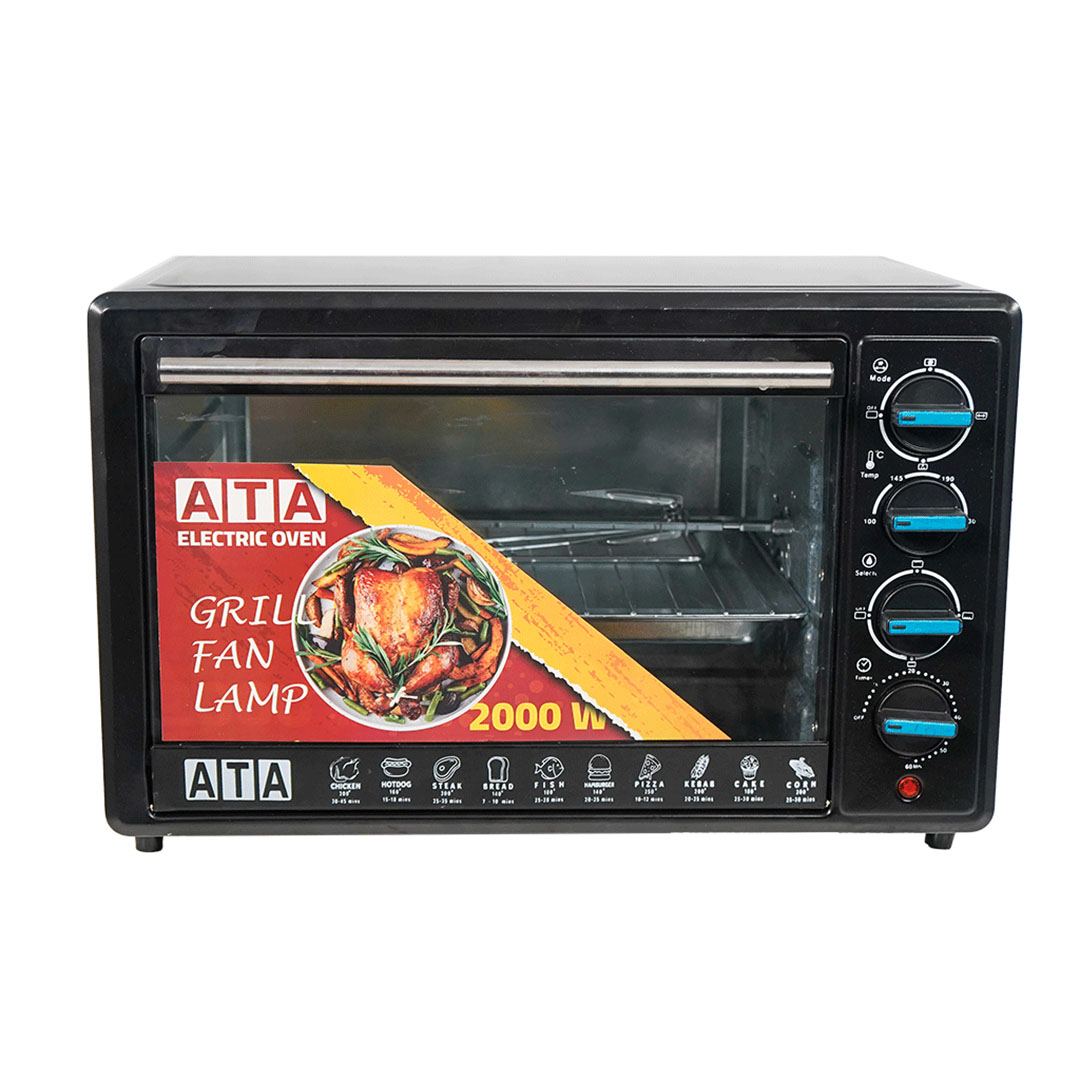 ATA فرن كهربائي 2000 وات 38 لتر أسود بالشواية - YX38A-RCL