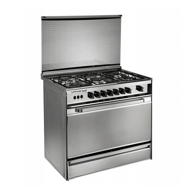 بوتجاز غاز يونيفرسال تربو - 5 شعلة - 90 سم - مع مروحة - ستانلس - 8905SS