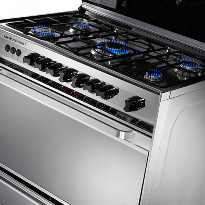 بوتجاز غاز يونيفرسال تربو - 5 شعلة - 90 سم - مع مروحة - ستانلس - 8905SS