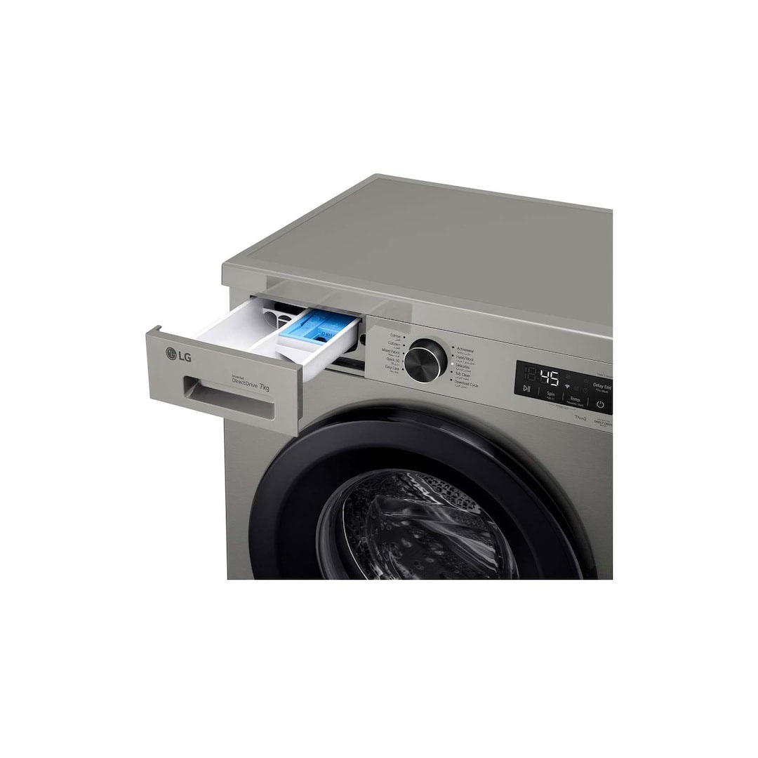 غسالة ملابس إل جي تحميل أمامي واي فاي انفرتر - 7 كجم - فضي بلاتيني - F4Y2QYG6P