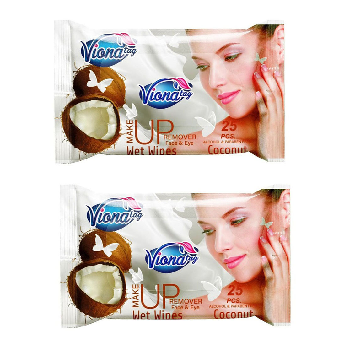 مناديل إزالة المكياج بجوز الهند من فايونا - 25 قطعة - 2 قطعة