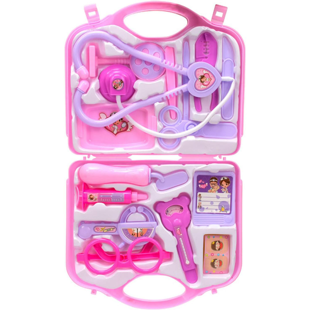 لعبة حقيبة الطبيب للأطفال - 15 قطعة - بينك