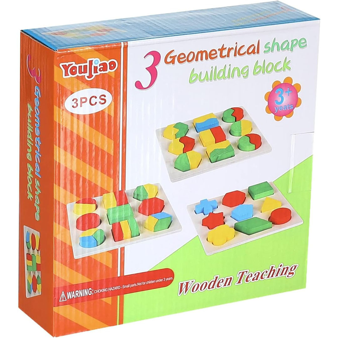 مجموعة بازل هندسية قطع كبيرة.- 3 بازل