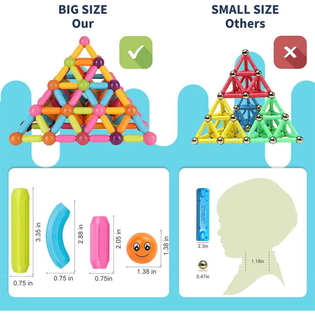 مجموعة كرات وعصي مغناطيسية لتنمية المهارات - 64 قطعة