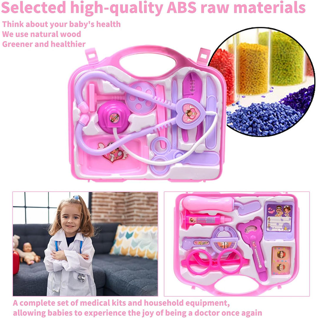 لعبة حقيبة الطبيب للأطفال - 15 قطعة - بينك