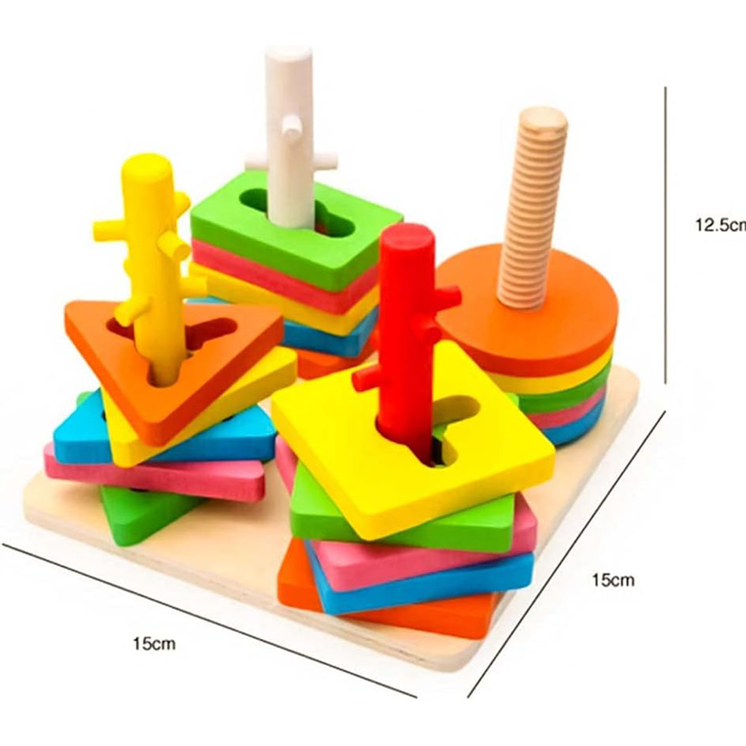أحجية خشبية قابلة للتكديس بتصميم هندسي مكونة من 4 اعمدة
