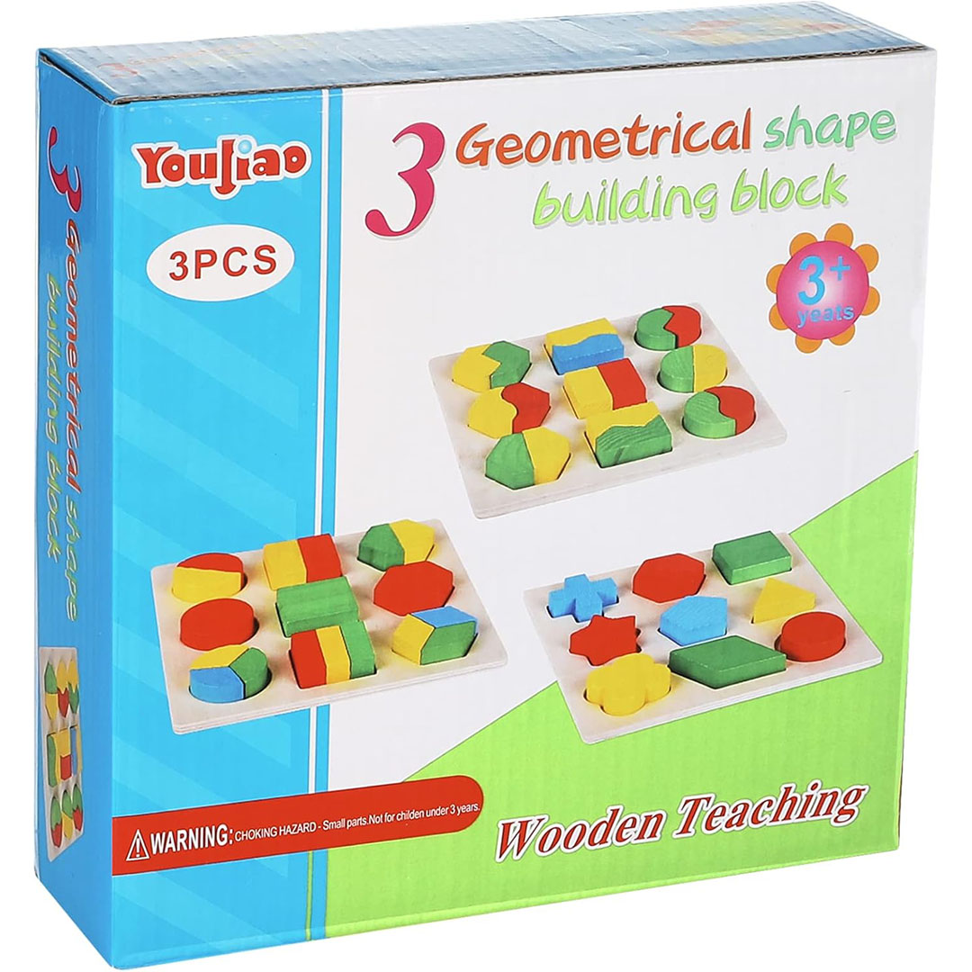 مجموعة بازل هندسية قطع كبيرة.- 3 بازل