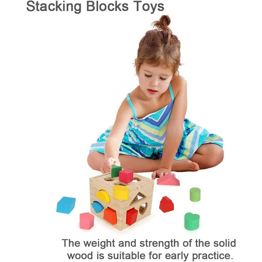 مامو بير العاب مكعبات خشبية لفرز الاشكال مع 13 مكعب خشبي ملون