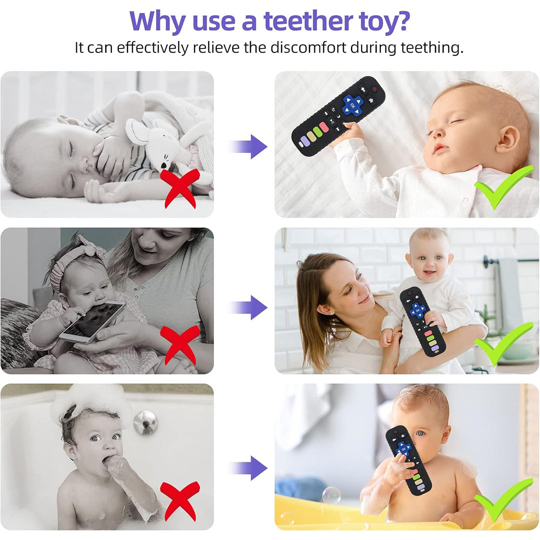 عضاضة للأطفال على شكل ريموت لتخفيف آلام التسنين للأطفال الرضع