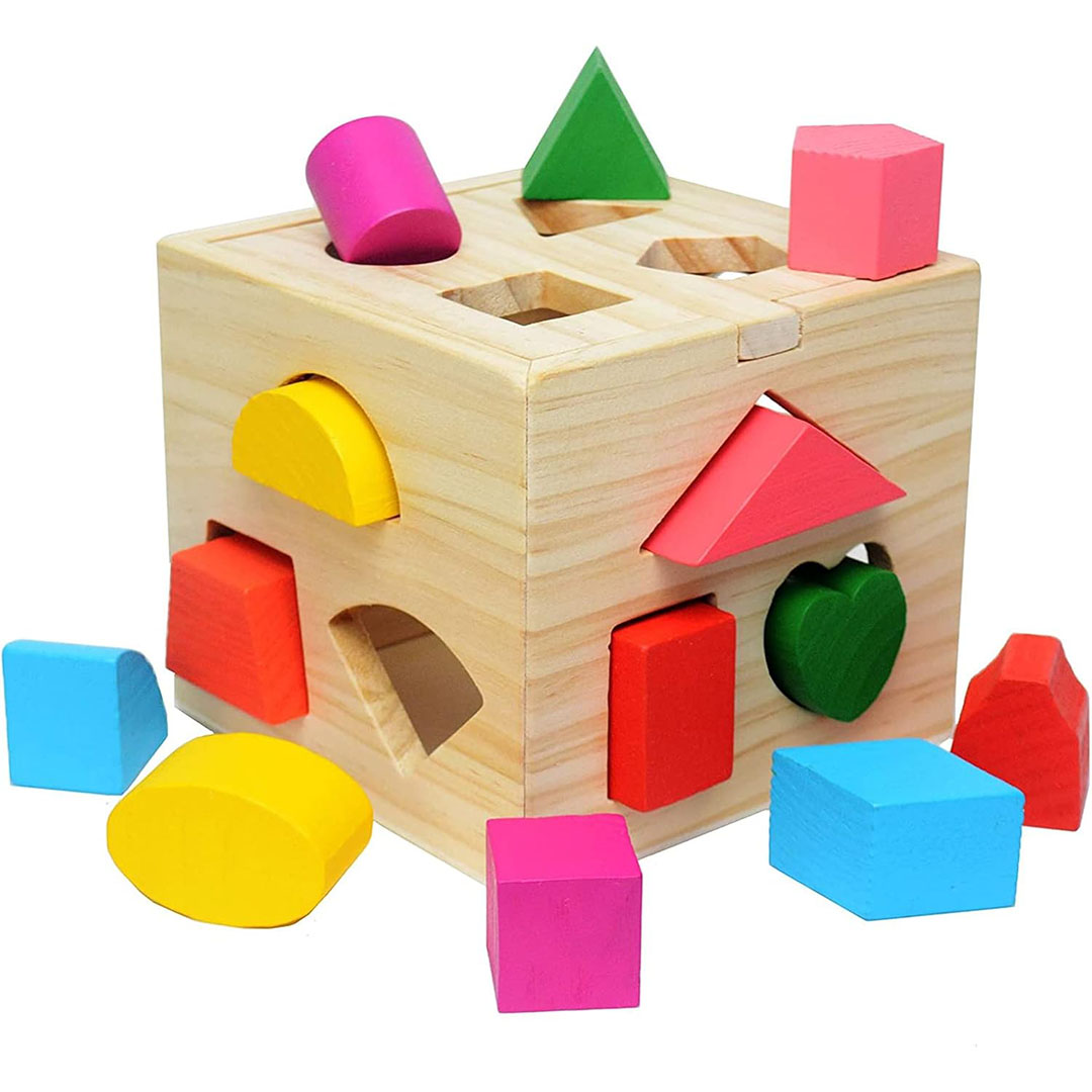 مامو بير العاب مكعبات خشبية لفرز الاشكال مع 13 مكعب خشبي ملون