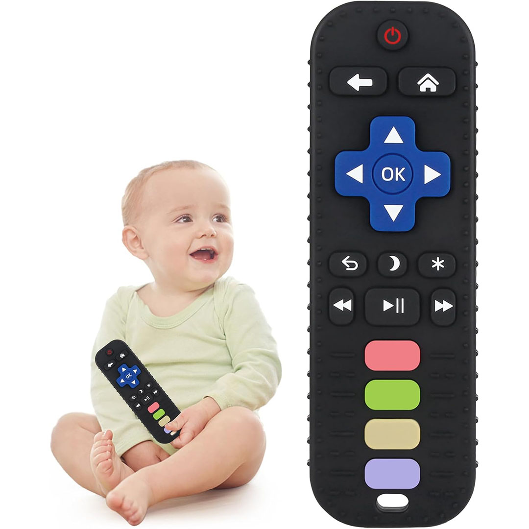 عضاضة للأطفال على شكل ريموت لتخفيف آلام التسنين للأطفال الرضع