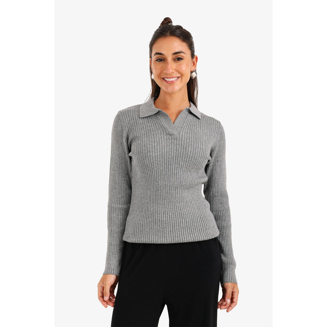 كارينا بلوفر تريكو مضلع مع ياقة حريمي 57528