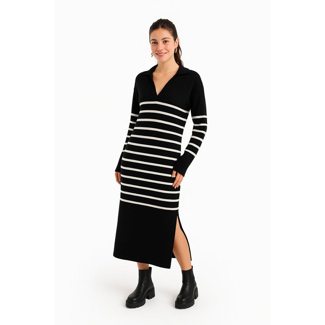 كارينا فستان بكم طويل مخطط حريمي 57781