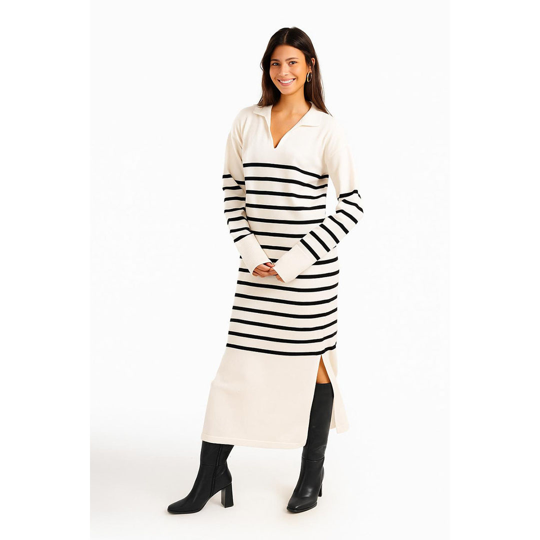 كارينا فستان بكم طويل مخطط حريمي 57781