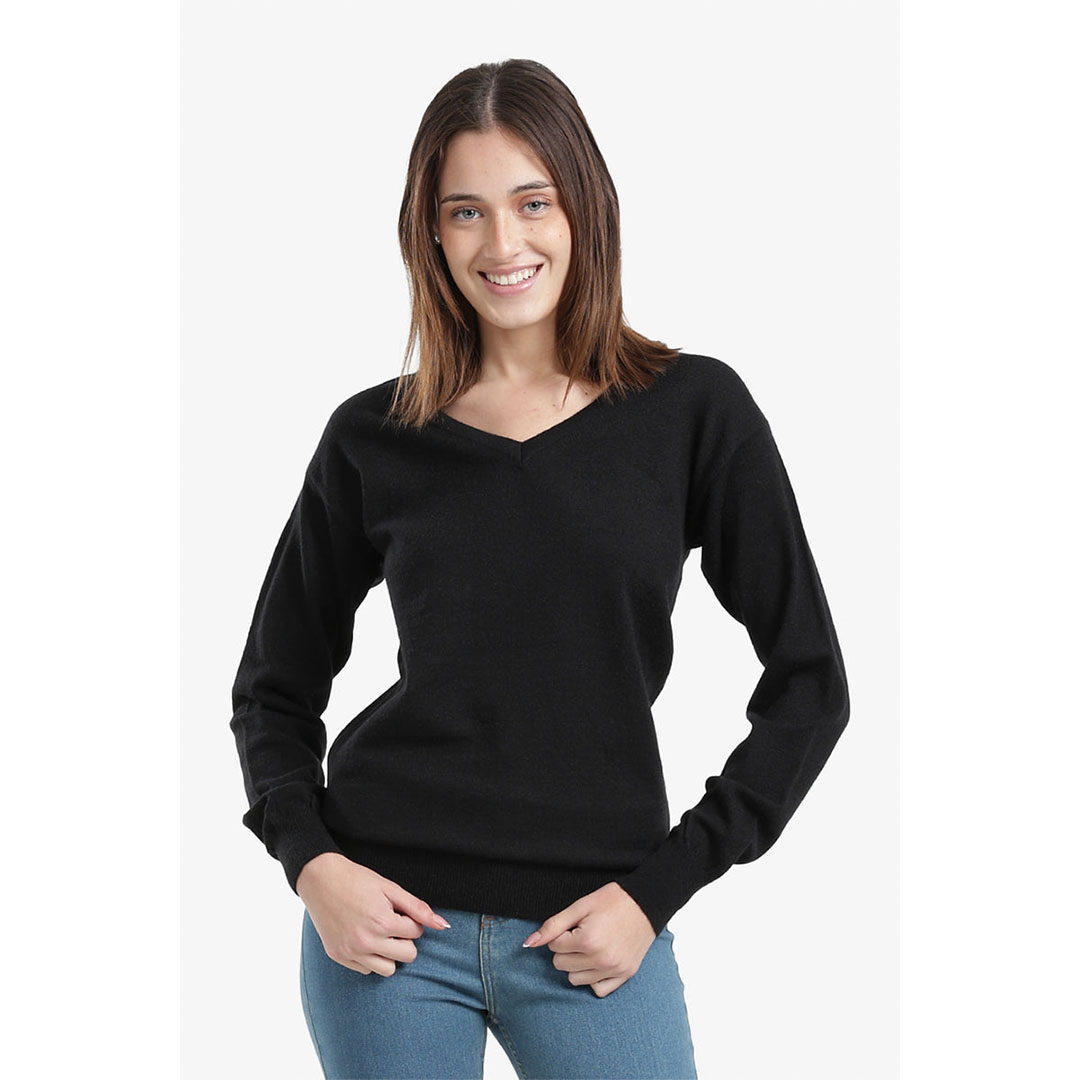 بلوفر صوف بياقة على شكل حرف V - أسود - 58029