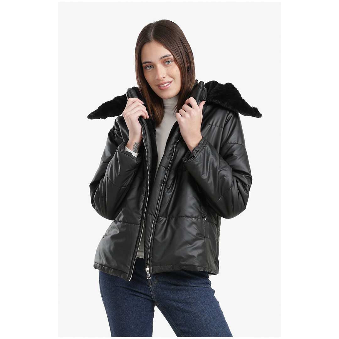 جاكيت منفوخ بسوستة حريمي - أسود - 58117