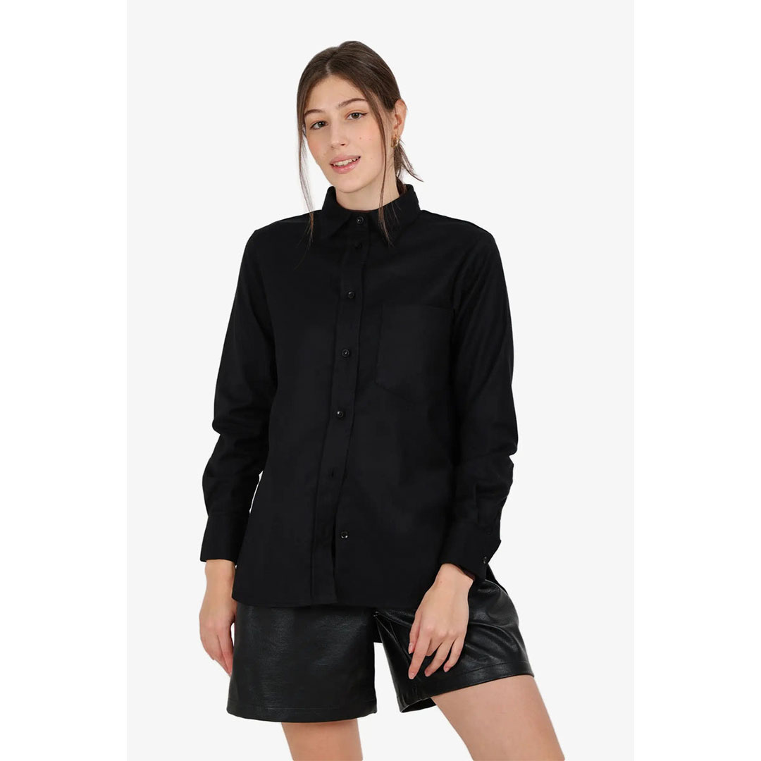 قميص مريح طويل ومنخفض حريمي - أسود 58119