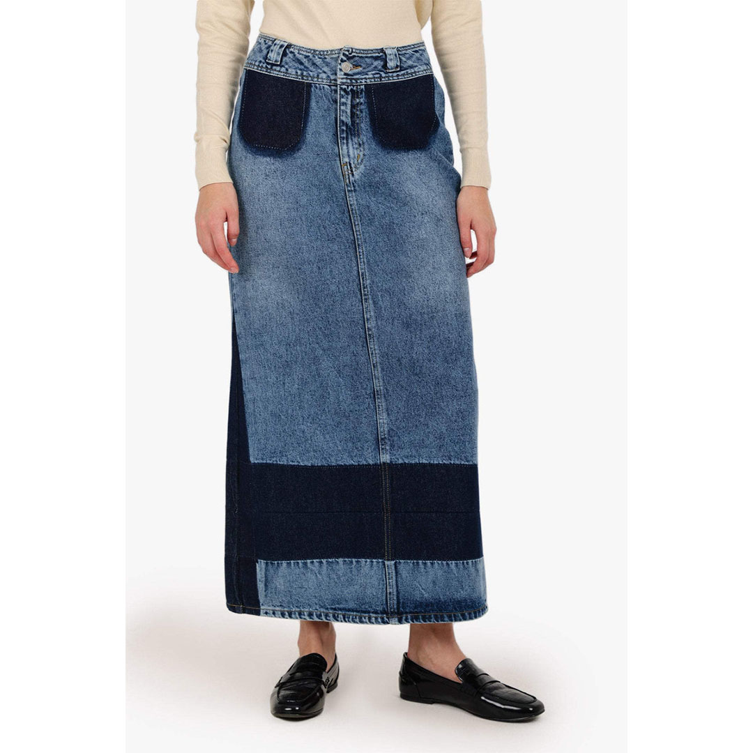 جيبة جينز ثنائية اللون حريمي - أزرق 58245