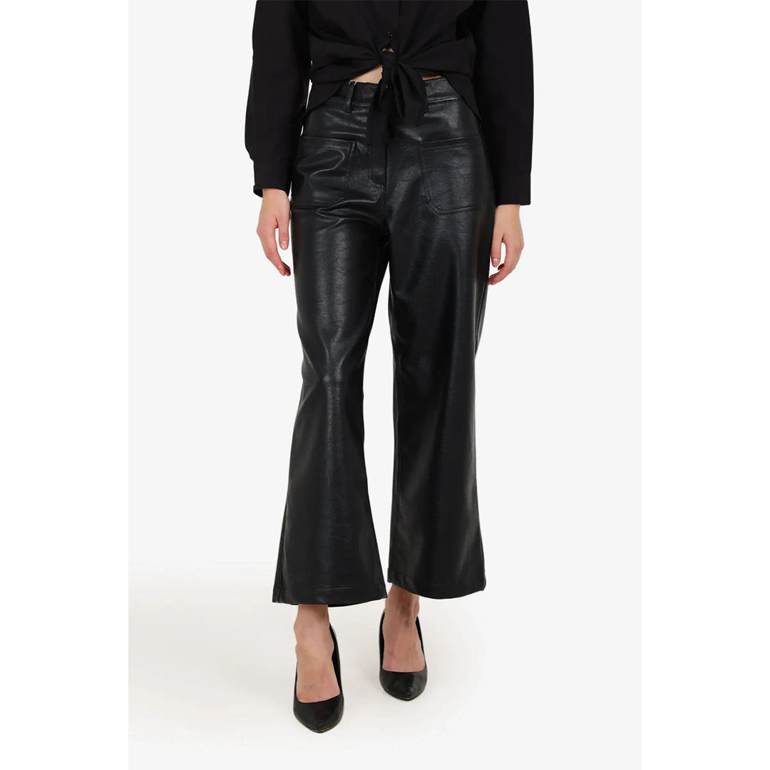 بنطلون جلد بقصة واسعة حريمي - أسود 58265