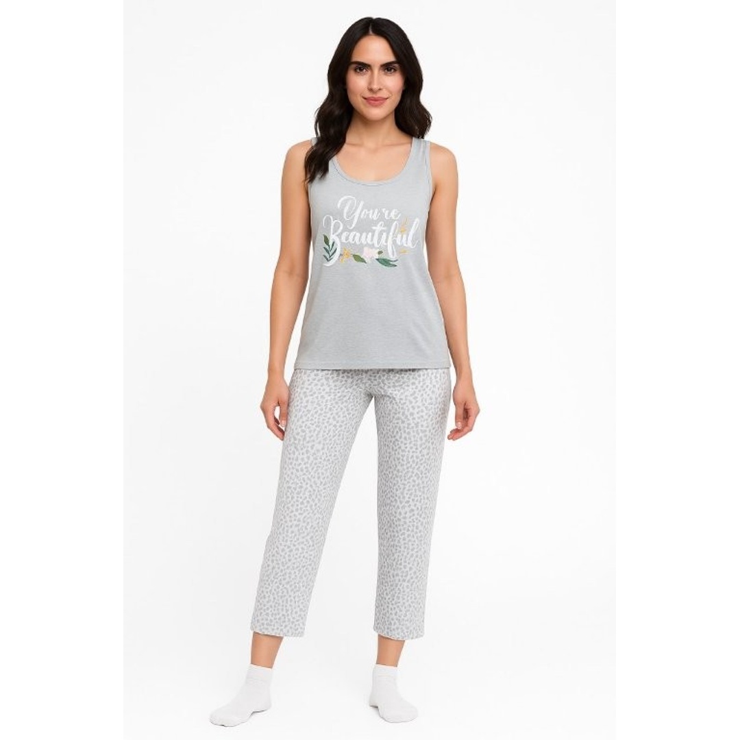 كارينا كوكيز بيجاما حريمي بدون كم و بنطلون - رمادي