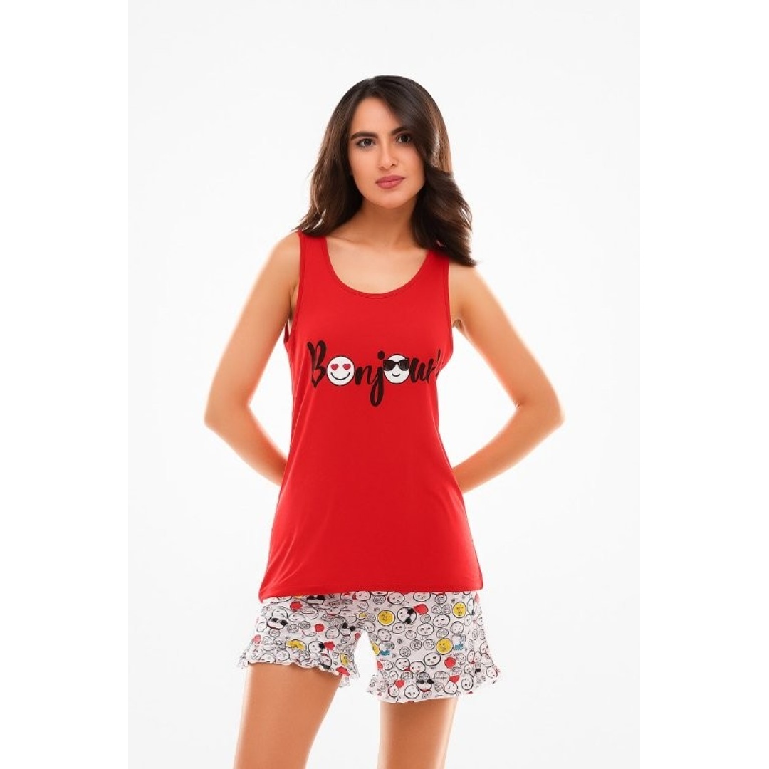 كارينا كوكيز بيجاما حريمي بدون كم و شورت - أحمر