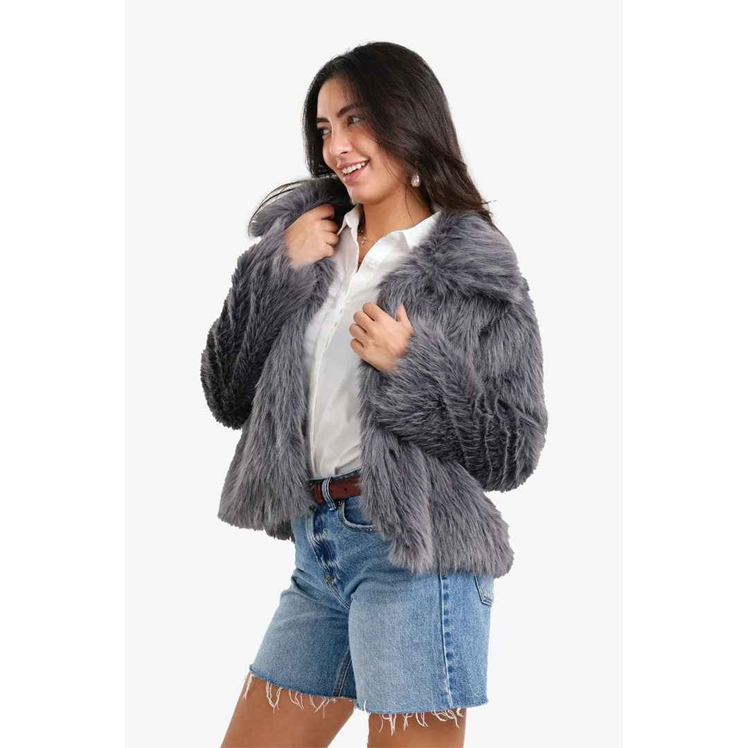 معطف شيربا مفتوح العنق حريمي - رمادي 57475