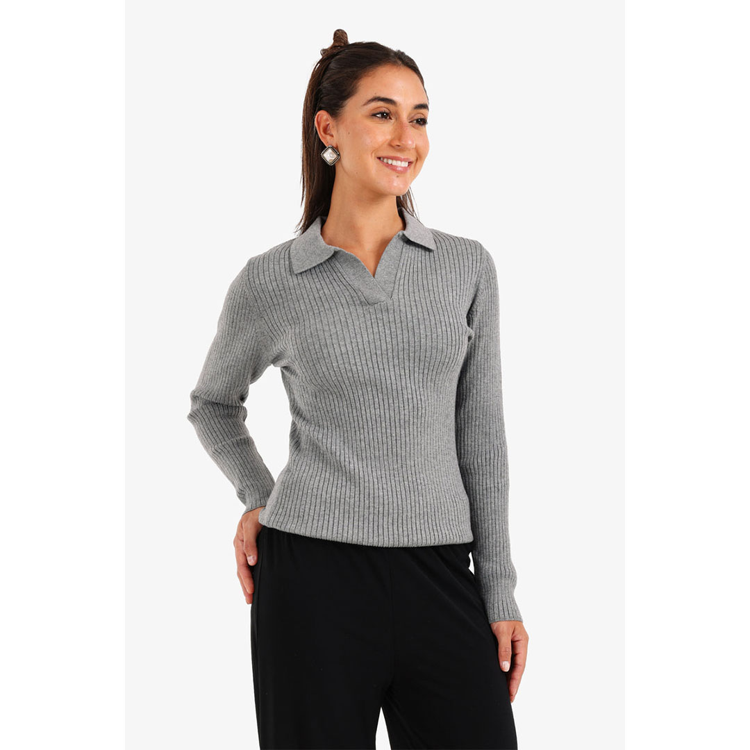 كارينا بلوفر تريكو مضلع مع ياقة حريمي 57528