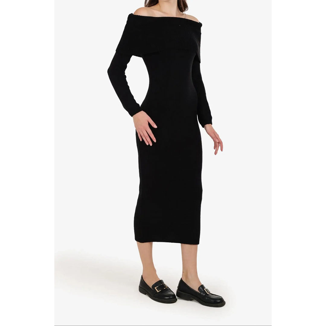 فستان ميدي مكشوف الكتفين حريمي - أسود 57530