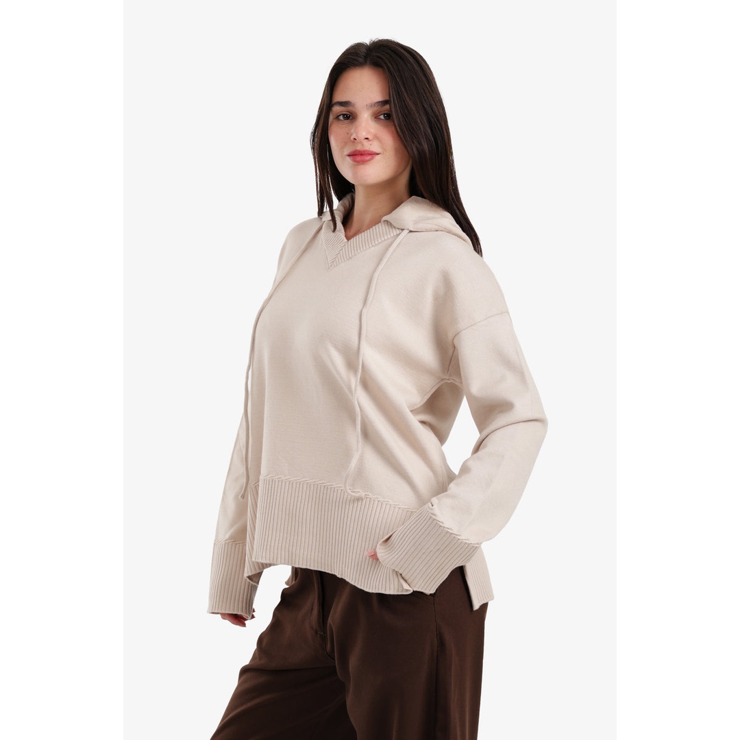 هودي مريح بياقة على شكل حرف V مضلع - 57917