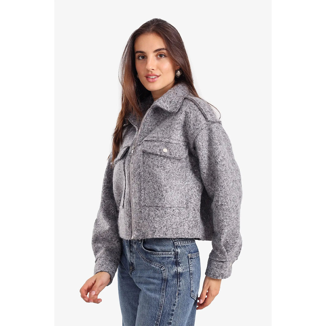 جاكيت قصير من الصوف بسحاب حريمي 58022