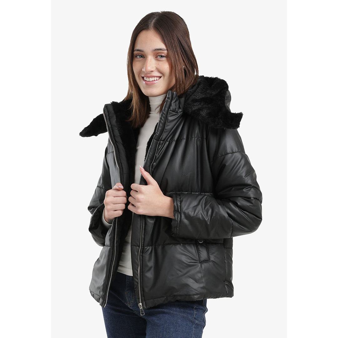 جاكيت منفوخ بسوستة حريمي - أسود - 58117