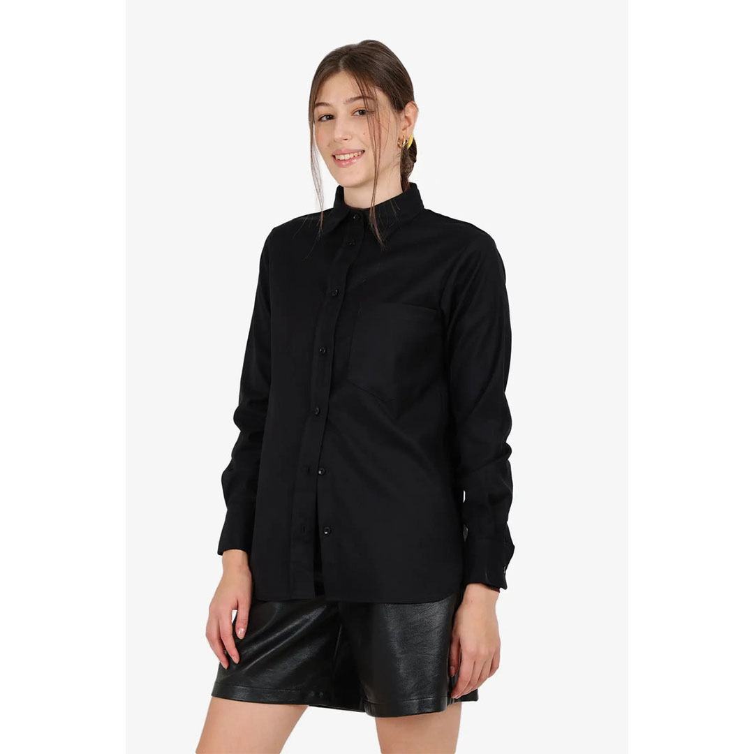 قميص مريح طويل ومنخفض حريمي - أسود 58119