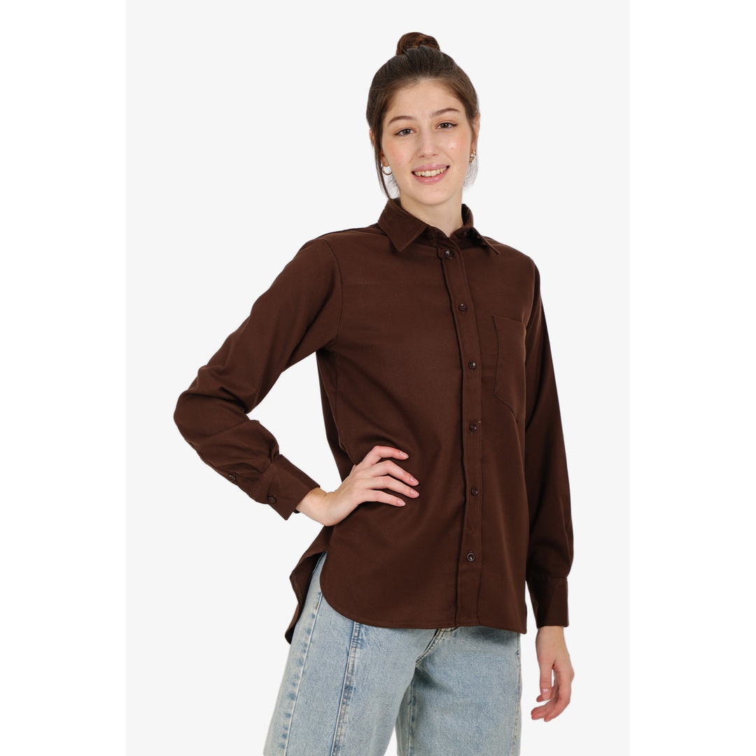 قميص مريح بقصة غير متساوية - بني - 58119