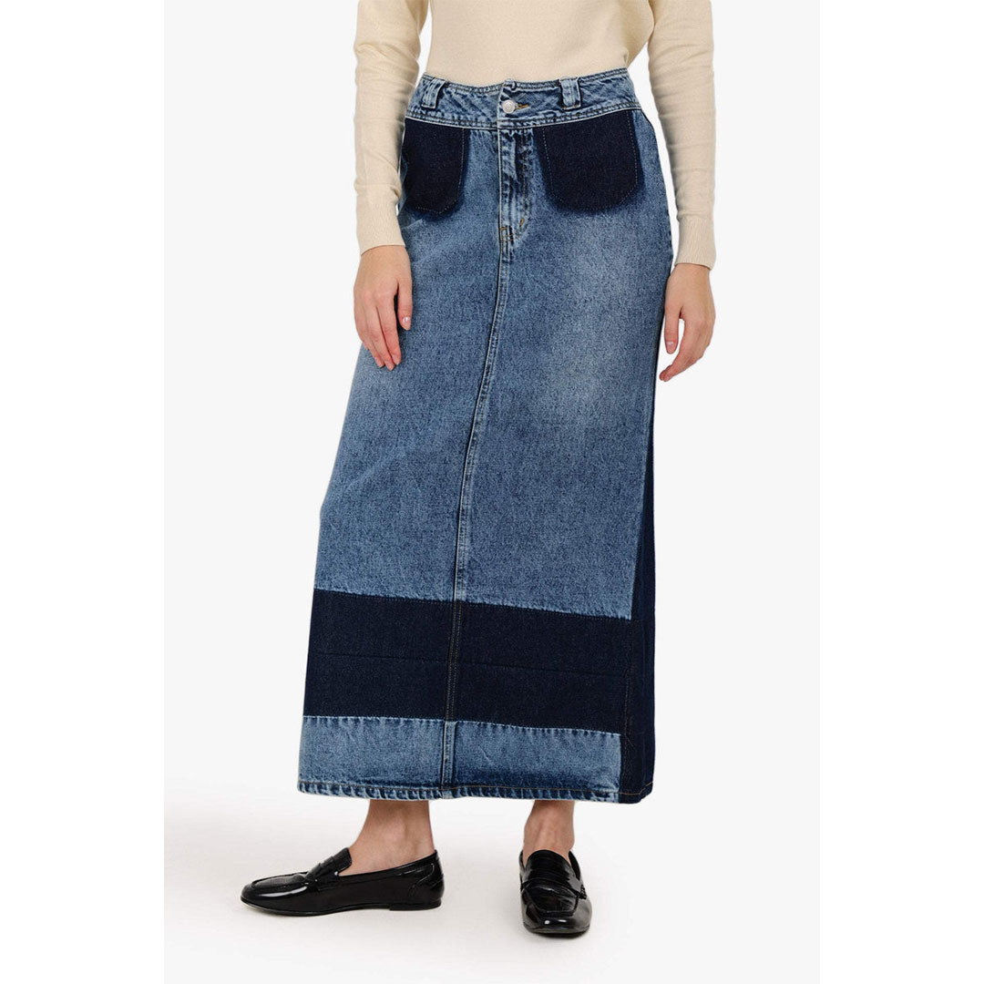 جيبة جينز ثنائية اللون حريمي - أزرق 58245