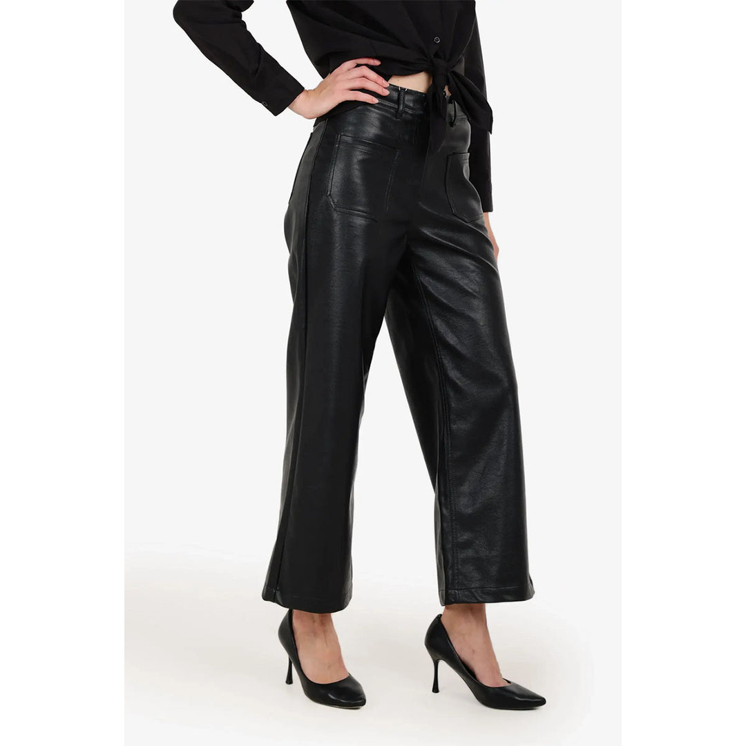 بنطلون جلد بقصة واسعة حريمي - أسود 58265