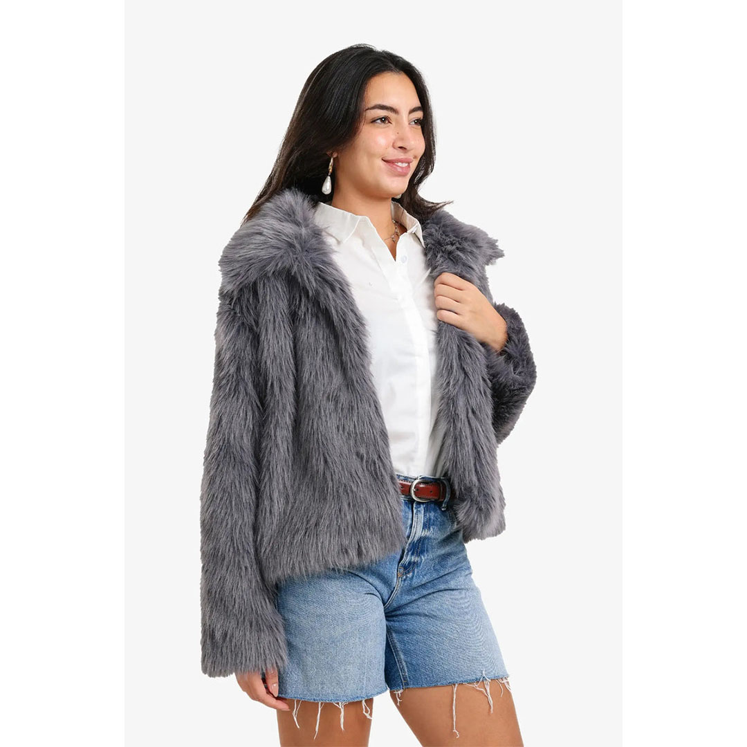 معطف شيربا مفتوح العنق حريمي - رمادي 57475